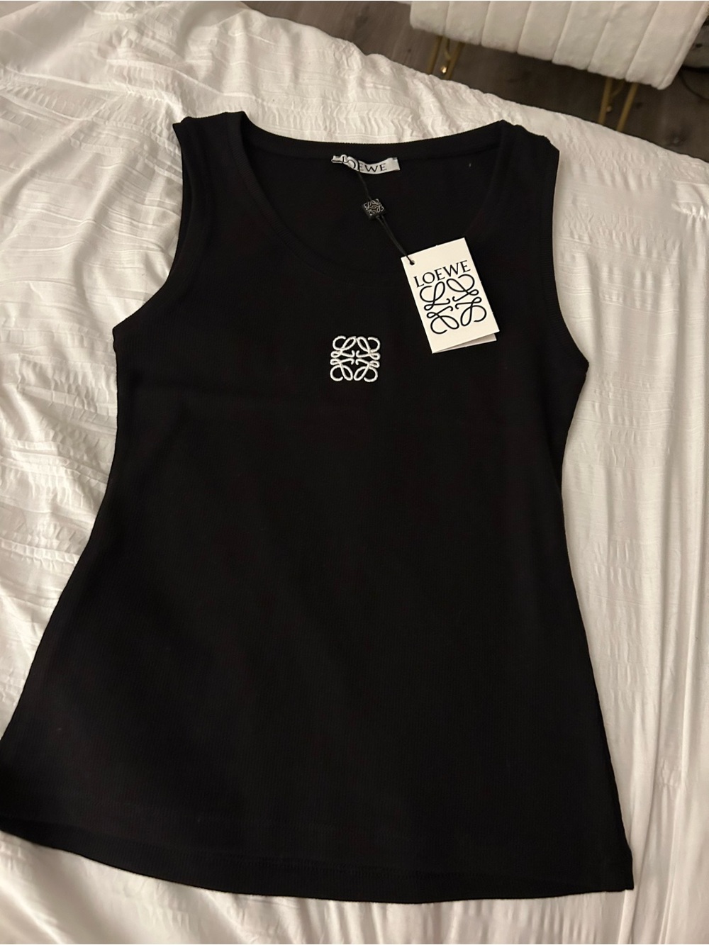 Black Ribbed Tank with White Anagram Logo